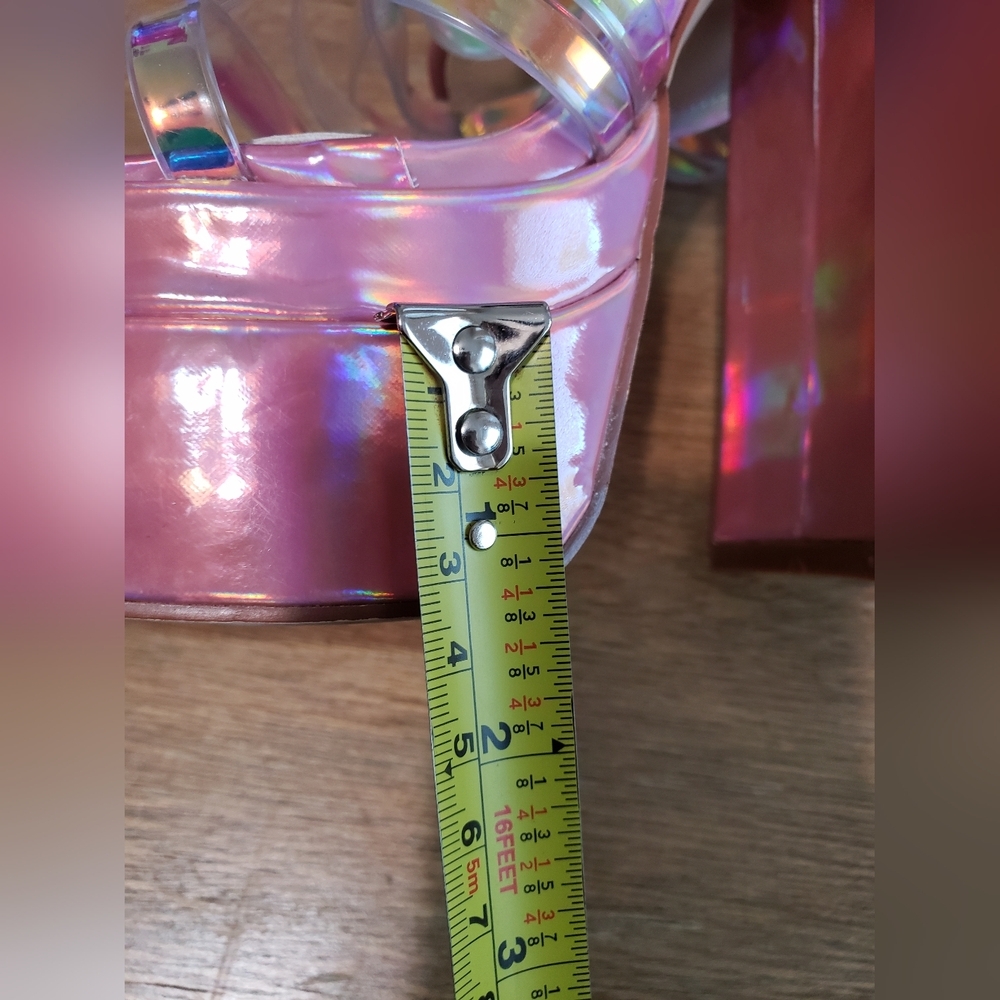 YOKI pink iridescent strappy platform block heels Size 6.0 New without box - Picture 10 of 11